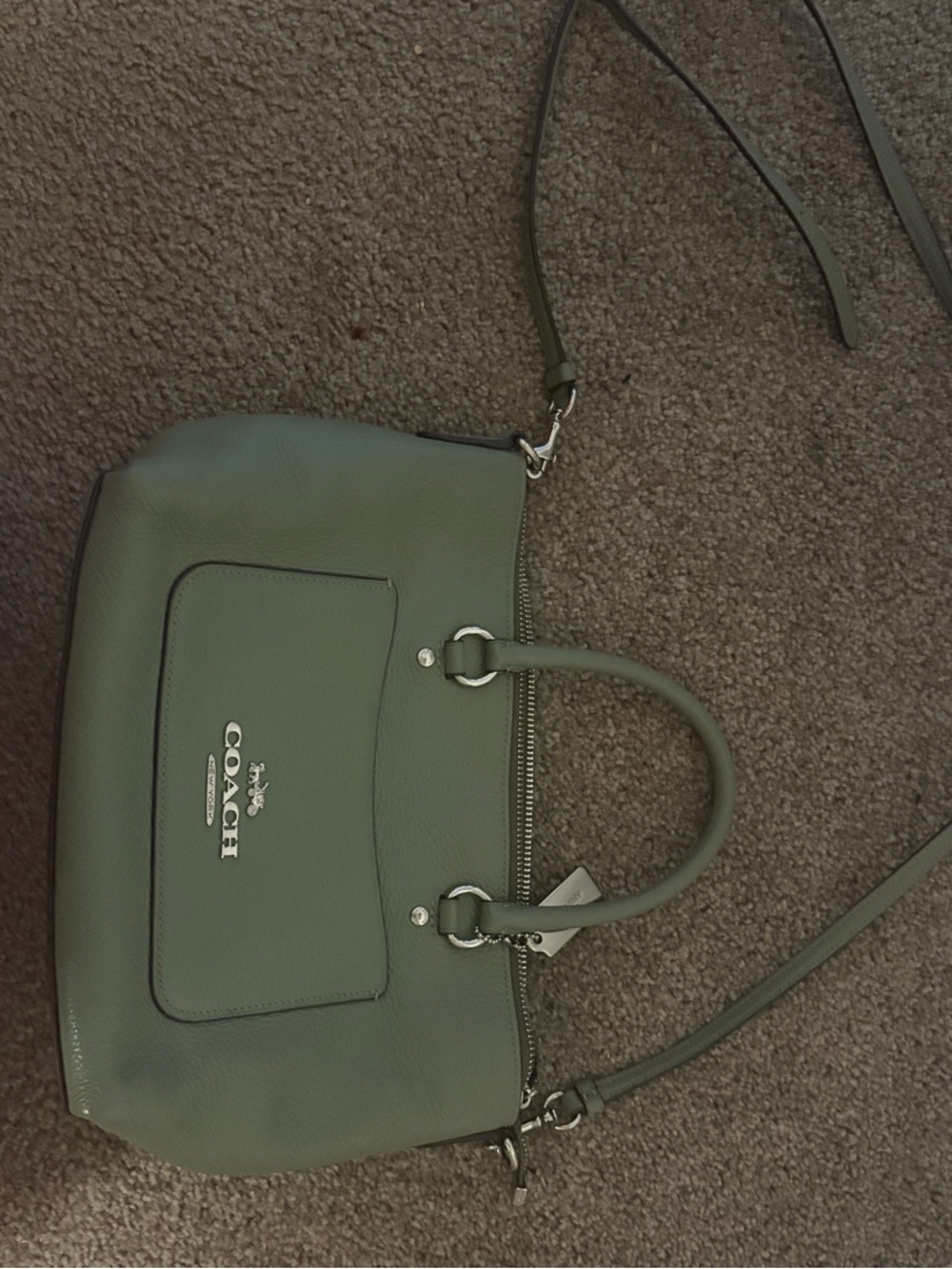 Coach Mini Emma Sage Green Pebbled Leather Satchel with Silver Hardware